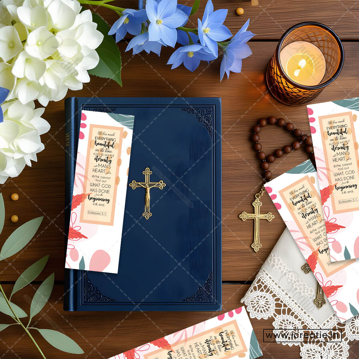 God's timing bookmark in hand showing beautiful in His time theme - wedding delay encouragement India