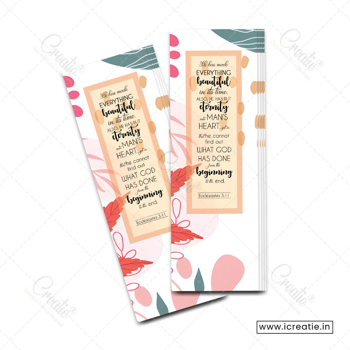 Ecclesiastes 3:11 God's timing Christian bookmark India - beautiful in His time design - wedding gift and patience encouragement