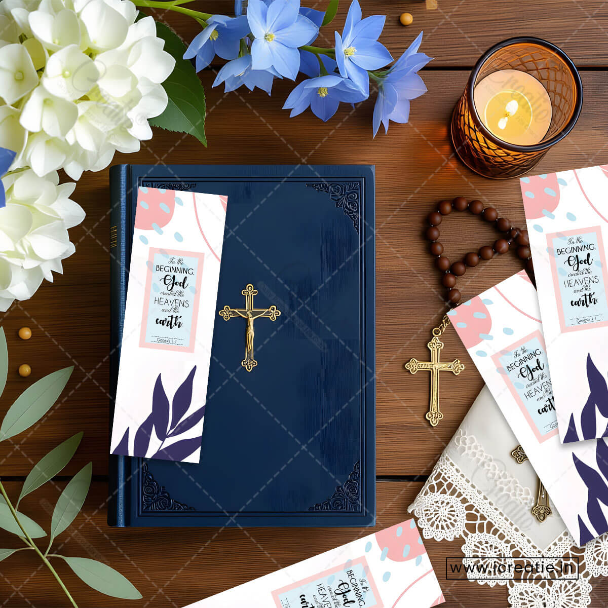 God the Creator bookmark in hand showing foundational Bible verse theme - baptism gift India