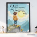 Cast Your Anxiety Christian Poster – He Cares for You | 1 Peter 5:7 - Image 2