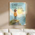 Cast Your Anxiety Christian Poster – He Cares for You | 1 Peter 5:7 - Image 9