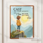 Cast Your Anxiety Christian Poster – He Cares for You | 1 Peter 5:7 - Image 13