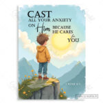 Cast Your Anxiety Christian Poster – He Cares for You | 1 Peter 5:7