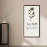 Fear Not acrylic wall art 15x30 inches on living room feature wall – scripture wall art India