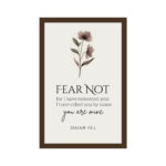 Watercolour floral detail on Fear Not Isaiah 43:1 Christian acrylic print – muted mauve blooms